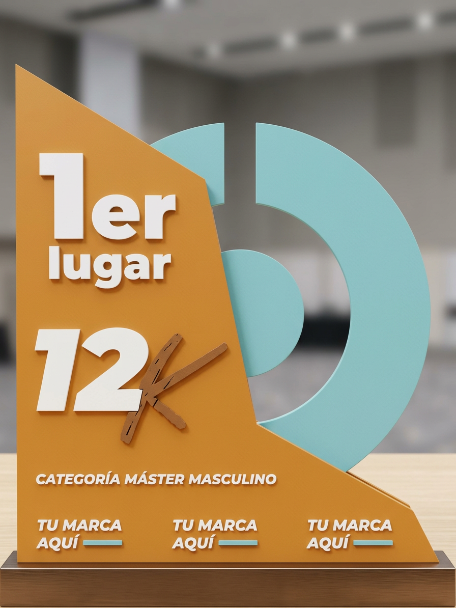 Render del trofeo de primer lugar categoría Máster Masculino 12K