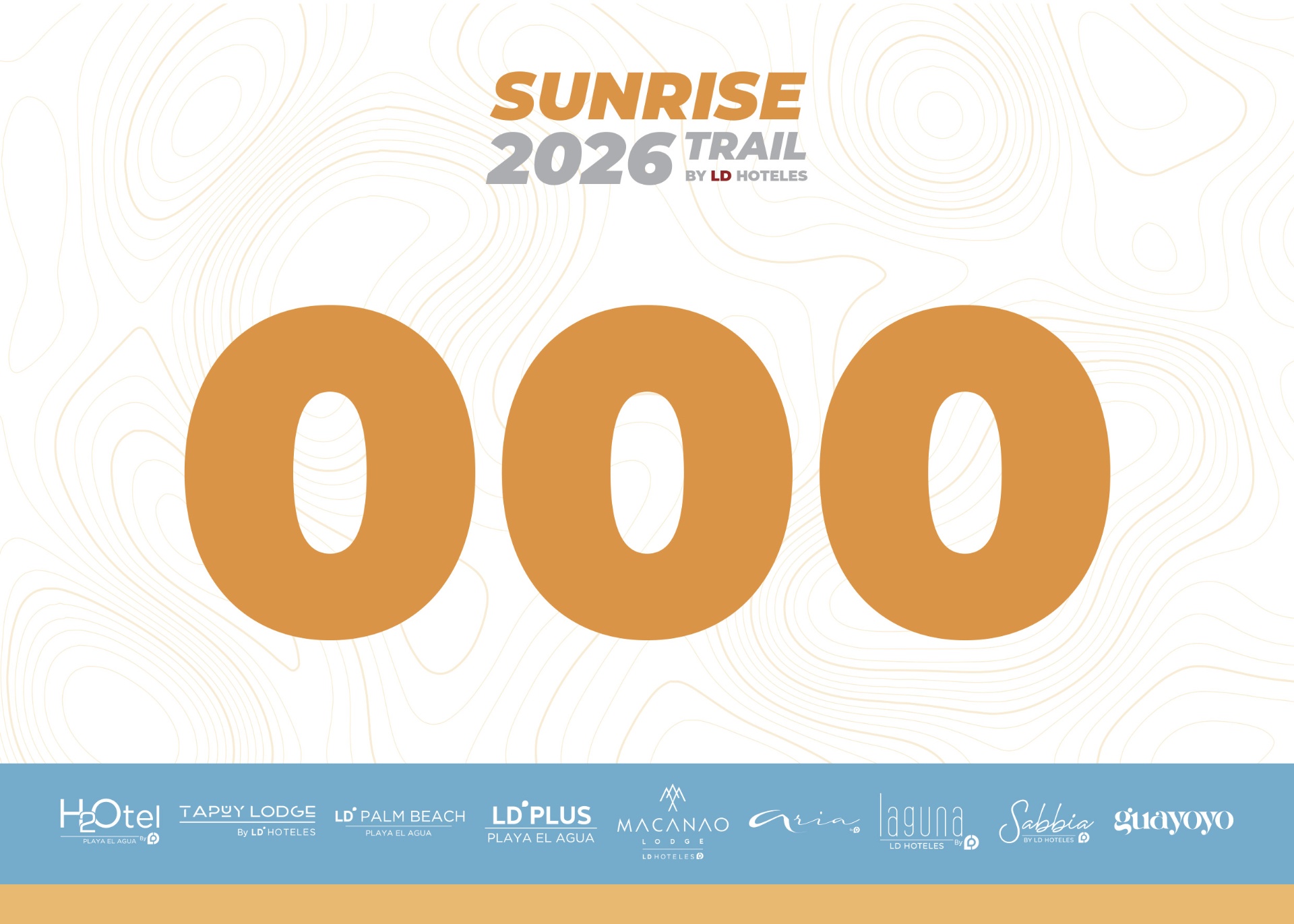 Dorsal oficial Sunrise 2026 Trail con marcas hermanas LD Hoteles