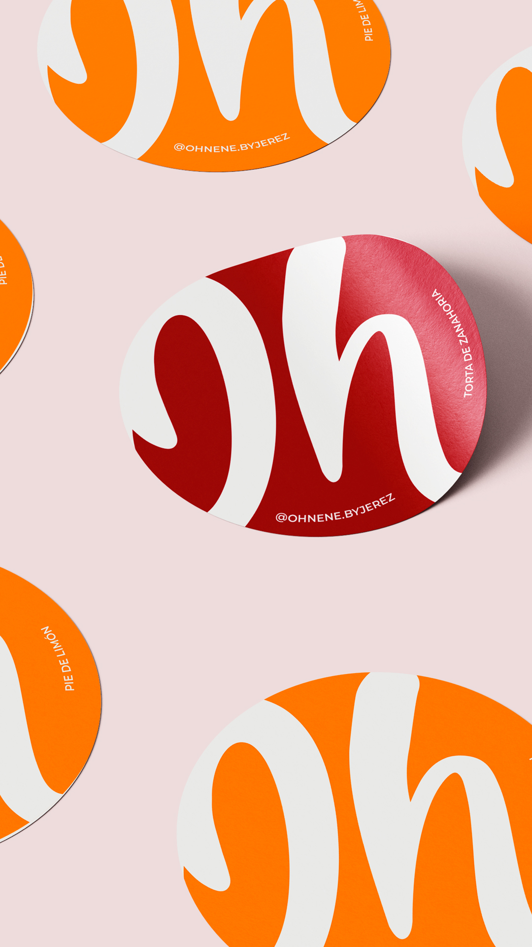 Stickers troquelados Oh Nene! by Jerez en rojo y naranja con nombres de sabores