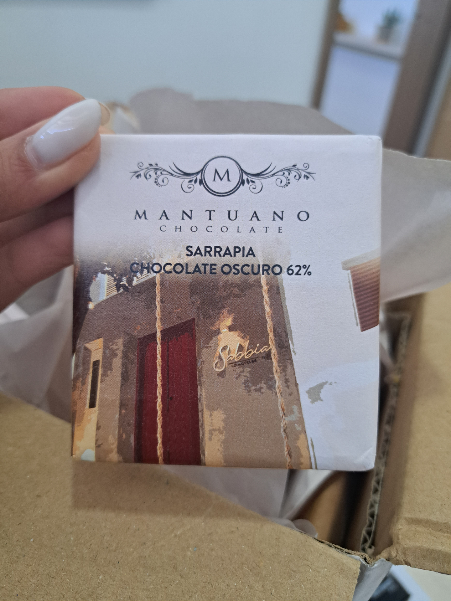 Empaque físico de Mantuano Chocolate Sarrapia 62%